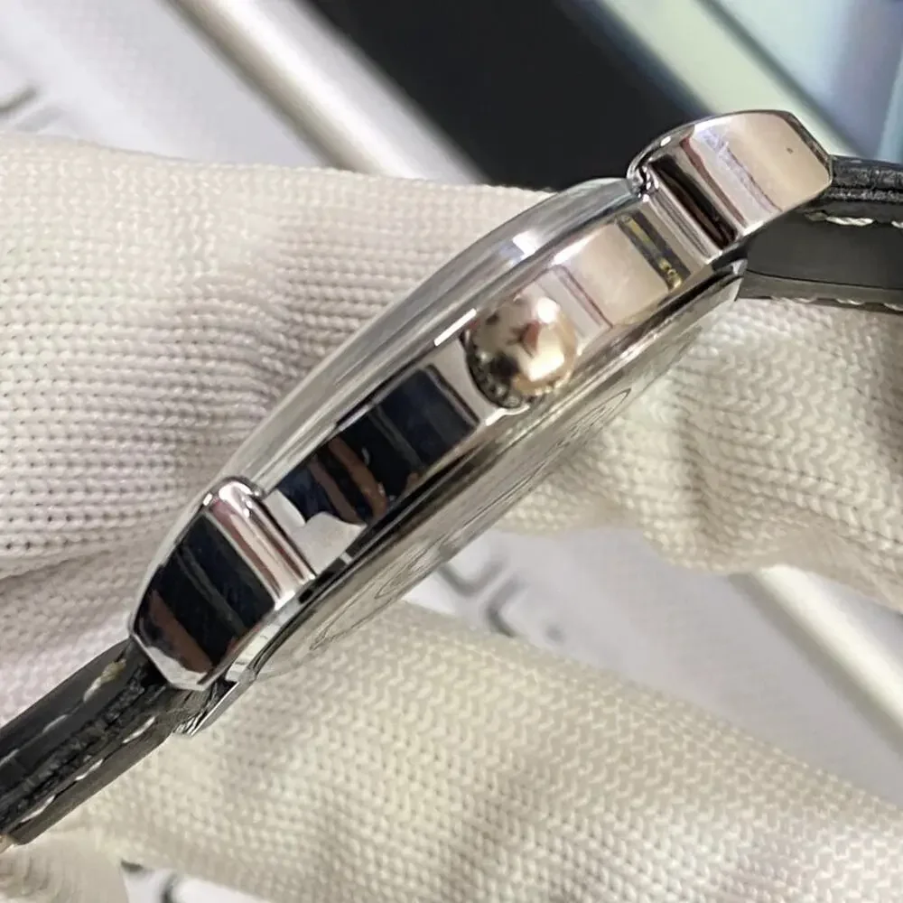 Vintage 1979 Roamer Manual Mens Silver Watch W/Leather Strap & Blue accents